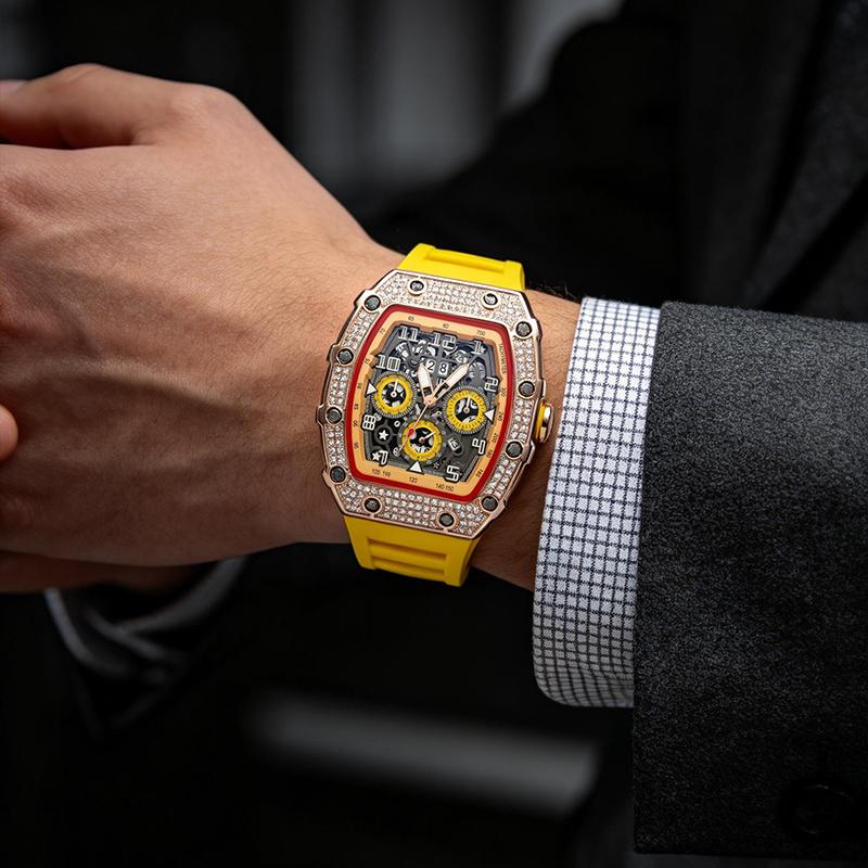 Men's Luxury barrel-shaped watch Rhinestone Embellished Watch