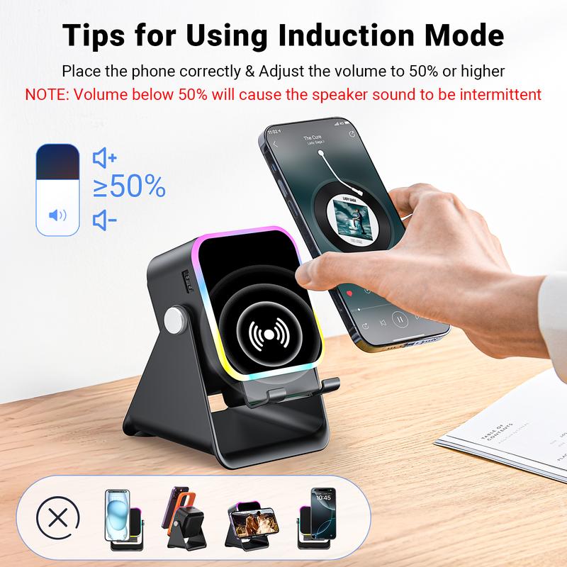🔥5-in-1 wireless Bluetooth speaker with induction function and adjustable cell phone holder