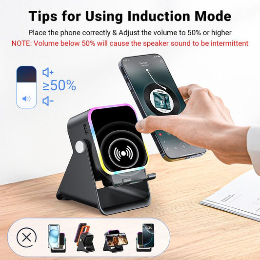 🔥5-in-1 wireless Bluetooth speaker with induction function and adjustable cell phone holder