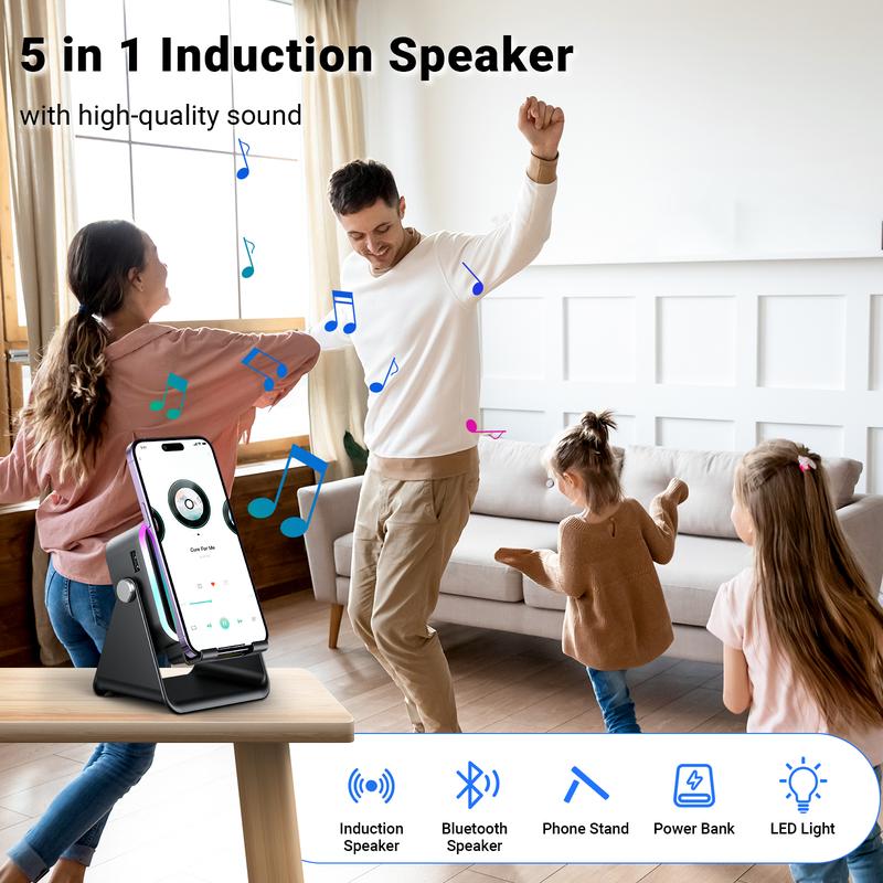 🔥5-in-1 wireless Bluetooth speaker with induction function and adjustable cell phone holder