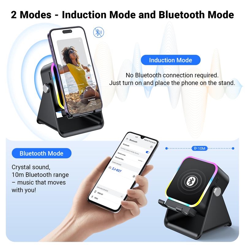 🔥5-in-1 wireless Bluetooth speaker with induction function and adjustable cell phone holder