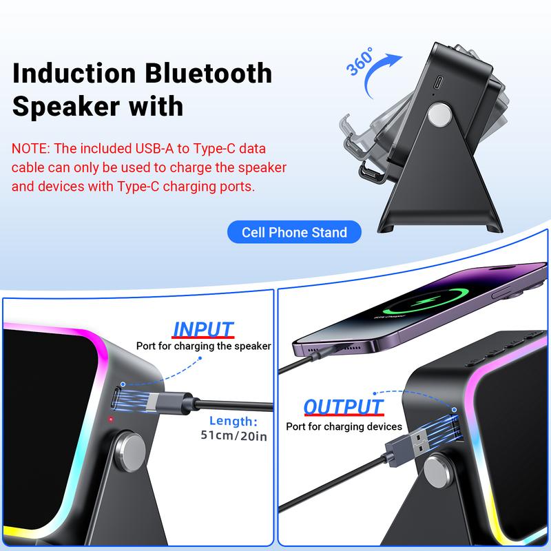 🔥5-in-1 wireless Bluetooth speaker with induction function and adjustable cell phone holder