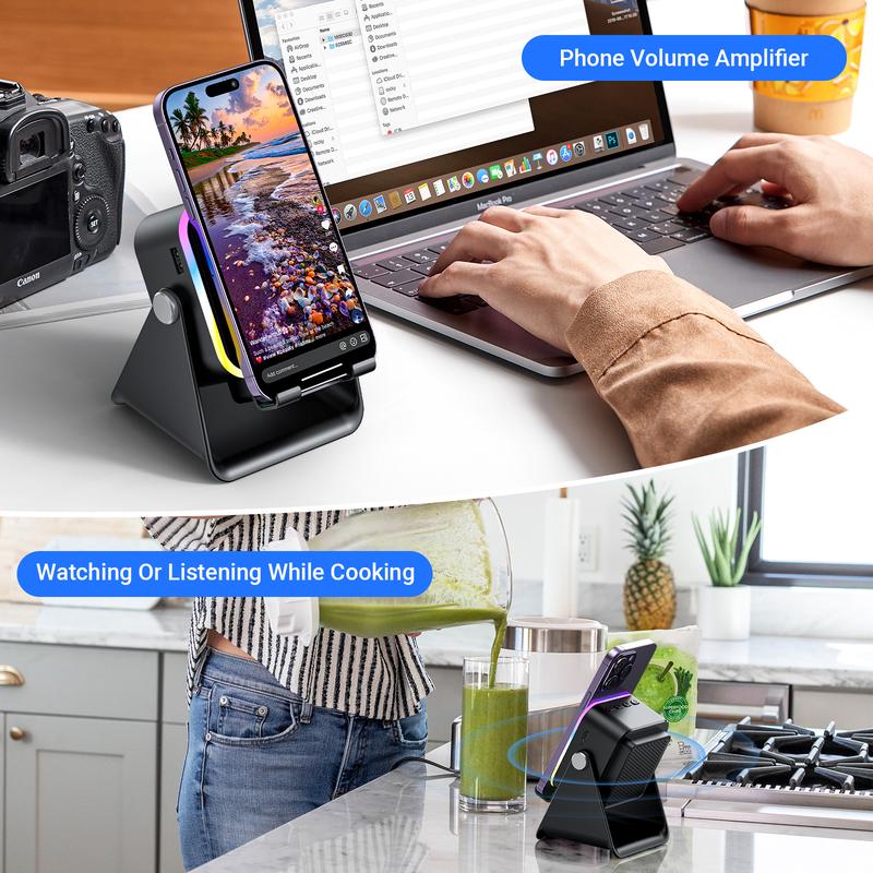 🔥5-in-1 wireless Bluetooth speaker with induction function and adjustable cell phone holder