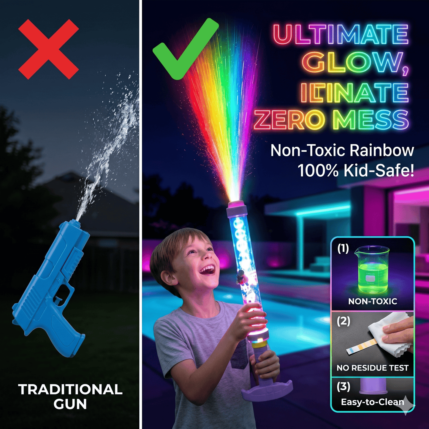 🔫 LIMITED-TIME 50% OFF! ✨ LED Rainbow Water Gun – Day & Night, Leak-Proof, Child-Safe 🌈