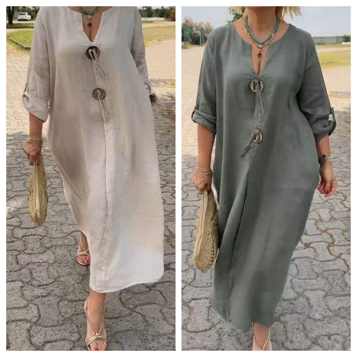 🎁Mother's Day 50% OFF👗Casual V-neck Cotton and Linen Dress