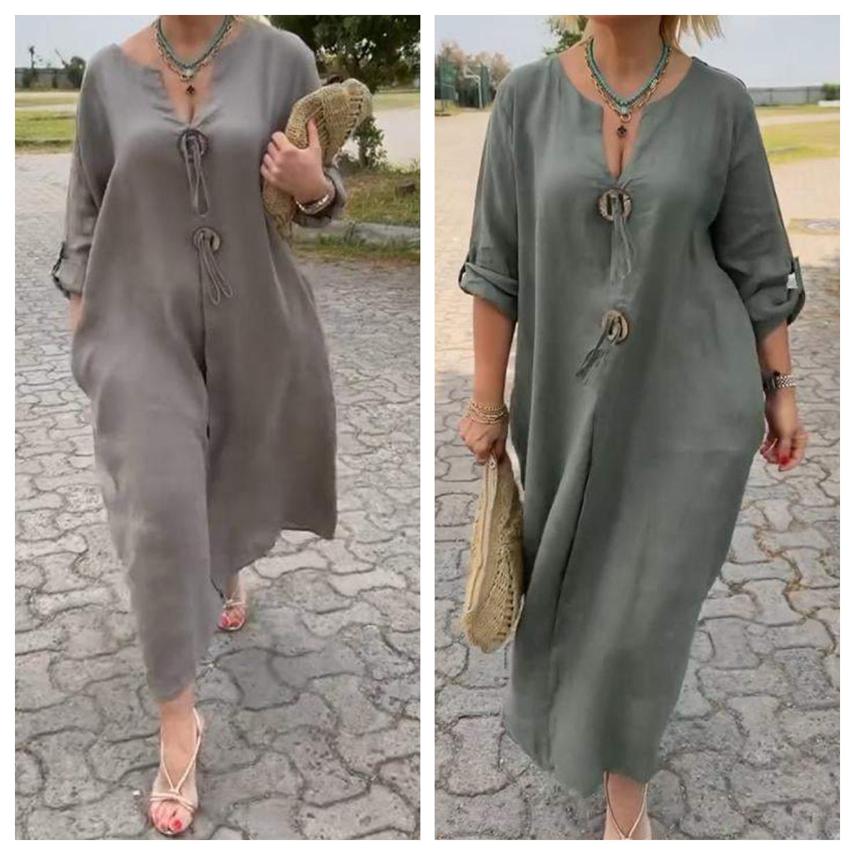 🎁Mother's Day 50% OFF👗Casual V-neck Cotton and Linen Dress