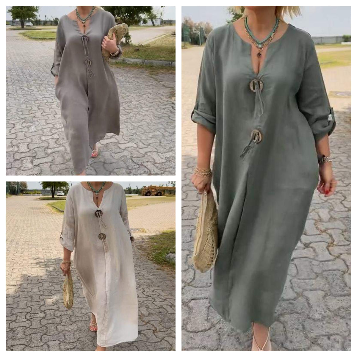 🎁Mother's Day 50% OFF👗Casual V-neck Cotton and Linen Dress
