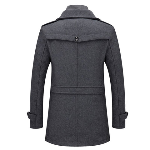 Men's Business Woolen Coat Fashion Double Neck Medium And Long Woolen Coat