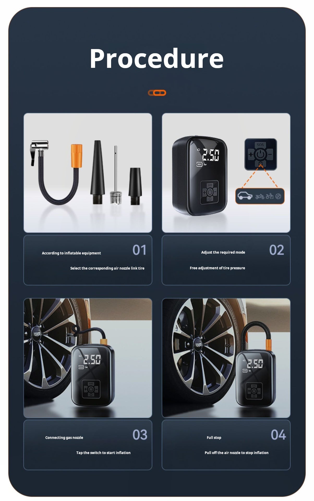 Portable intelligent wireless digital inflation pump, multifunctional tire, basketball, bicycle, emergency inflation