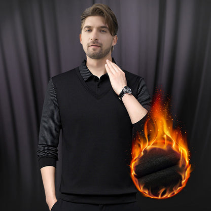 🍂Early Autumn Hot Sale 59% OFF🍁Men's Lapel Faux Two-Piece Knitted Shirt