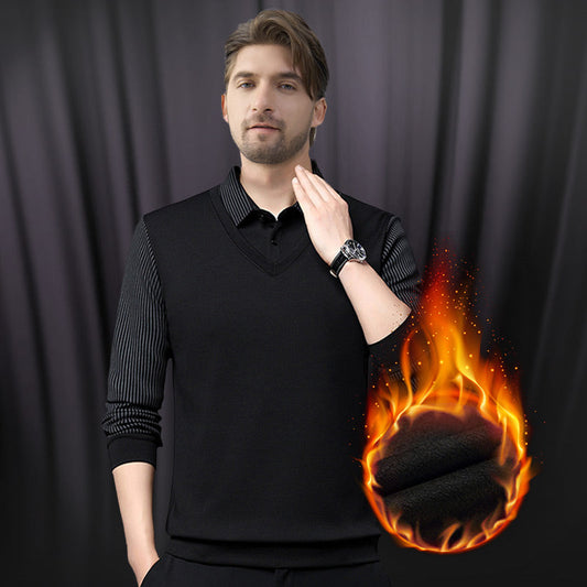 🍂Early Autumn Hot Sale 59% OFF🍁Men's Lapel Faux Two-Piece Knitted Shirt