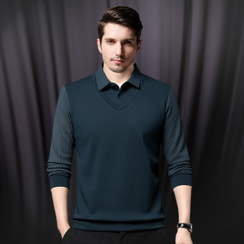 🍂Early Autumn Hot Sale 49% OFF🍁Men's Lapel Faux Two-Piece Knitted Shirt