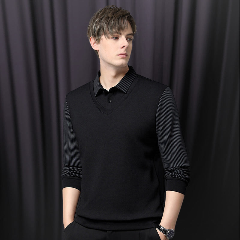 🍂Early Autumn Hot Sale 49% OFF🍁Men's Lapel Faux Two-Piece Knitted Shirt