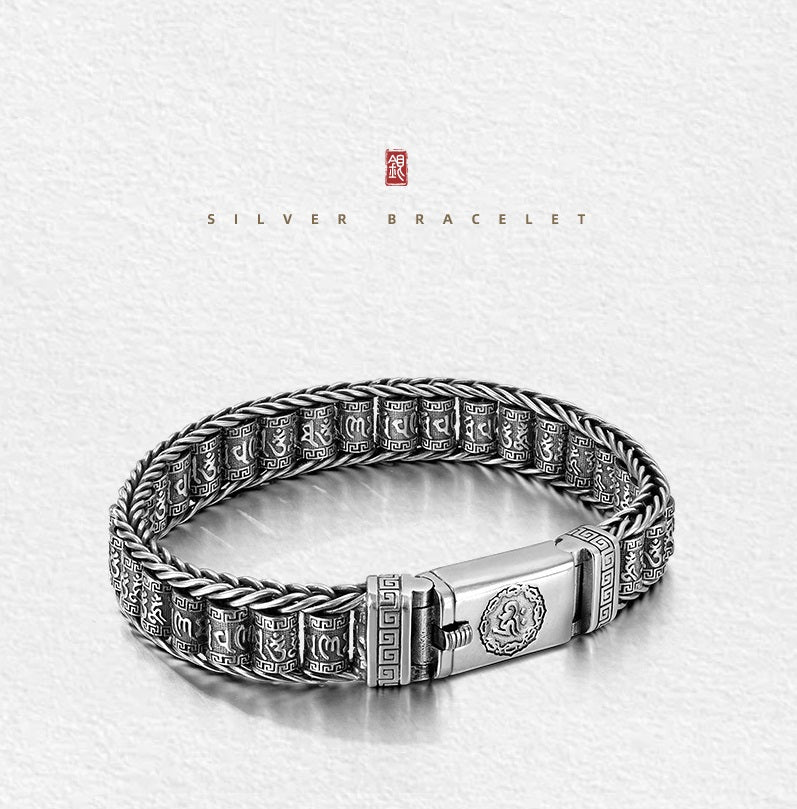💎 50% OFF! 💎 Six Character Truth Prayer Wheel Bracelet – Tibetan-Inspired, 925 Silver Plated & Symbol of Luck