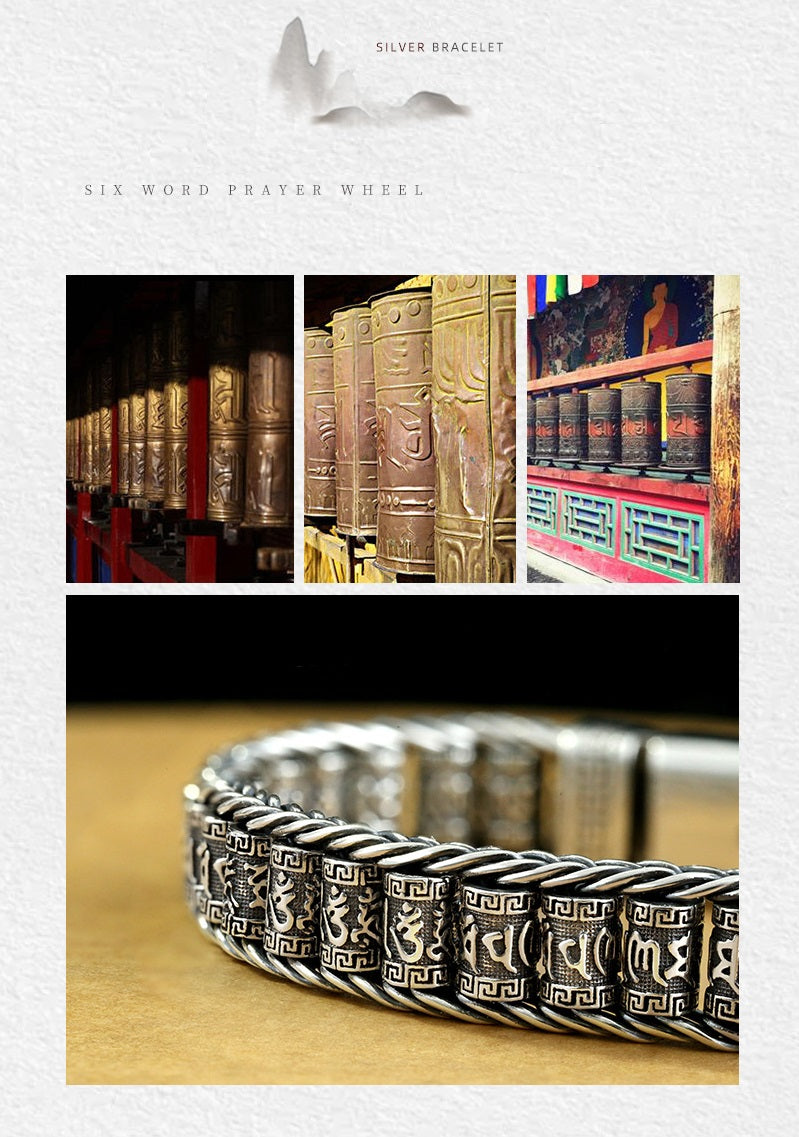 💎 50% OFF! 💎 Six Character Truth Prayer Wheel Bracelet – Tibetan-Inspired, 925 Silver Plated & Symbol of Luck