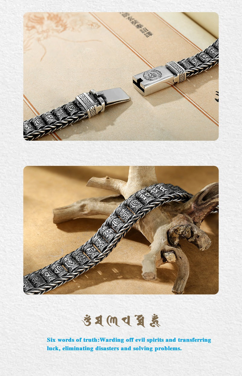💎 50% OFF! 💎 Six Character Truth Prayer Wheel Bracelet – Tibetan-Inspired, 925 Silver Plated & Symbol of Luck