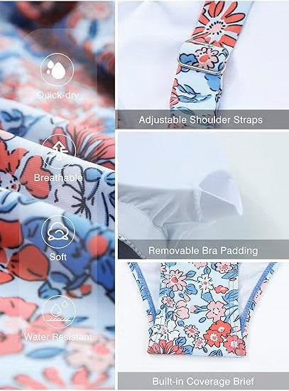 🎉Summer Fashion Half Price Sale🩱Women Vintage Tummy Control Two Piece Tankini Swimsuits