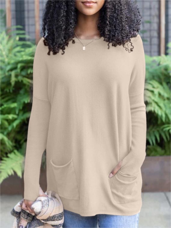 💥HOT SALE 50% OFF💥LONG SLEEVE THUMBHOLE SWEATER POCKET TUNIC💥