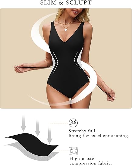 👙✨2025 New Illusion Swimsuit💃 Slim Waist  Plunge Neck  Tummy Control  Show Off Your Stunning Curves