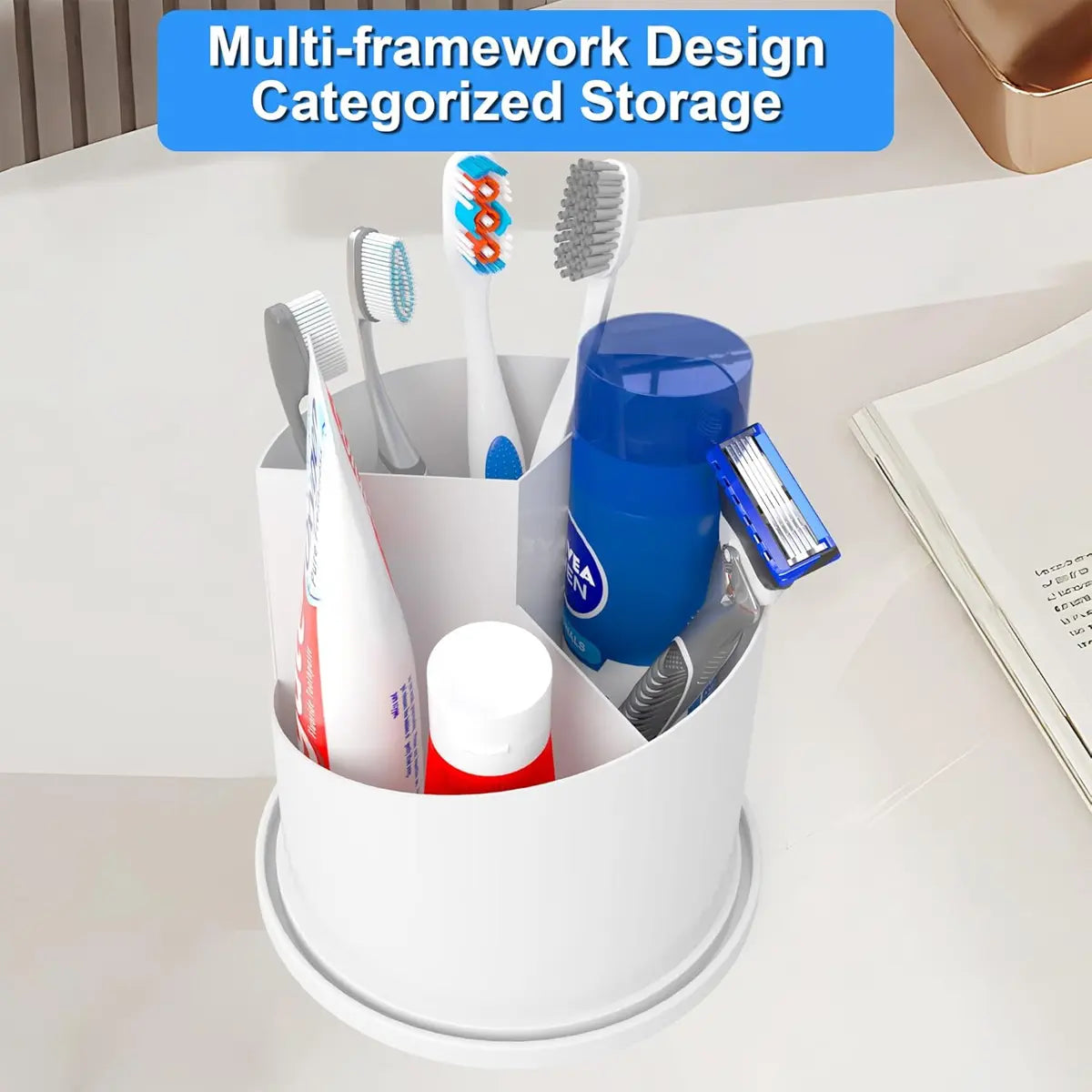 ⏳ Time-Limited Special ⏰🪥 Sliding Lid Toothbrush Organiser – 360° Spin, Dustproof & Space-Smart ✨