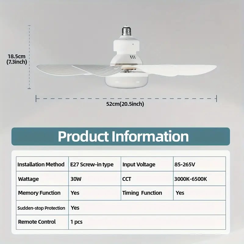 Bright Cool Ceiling Socket Fan & Light with Remote