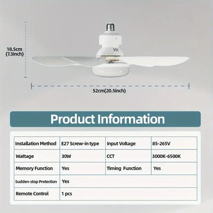 Bright Cool Ceiling Socket Fan & Light with Remote