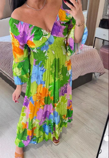 🎊Mother's Day Limited Time 50% OFF💃V-neck Floral Seaside Vacation Loose Dress