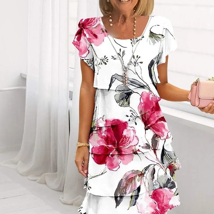 💃SUMMER HOT SALE 50% OFF🎁Multi-plant Floral Print Cascade Dress