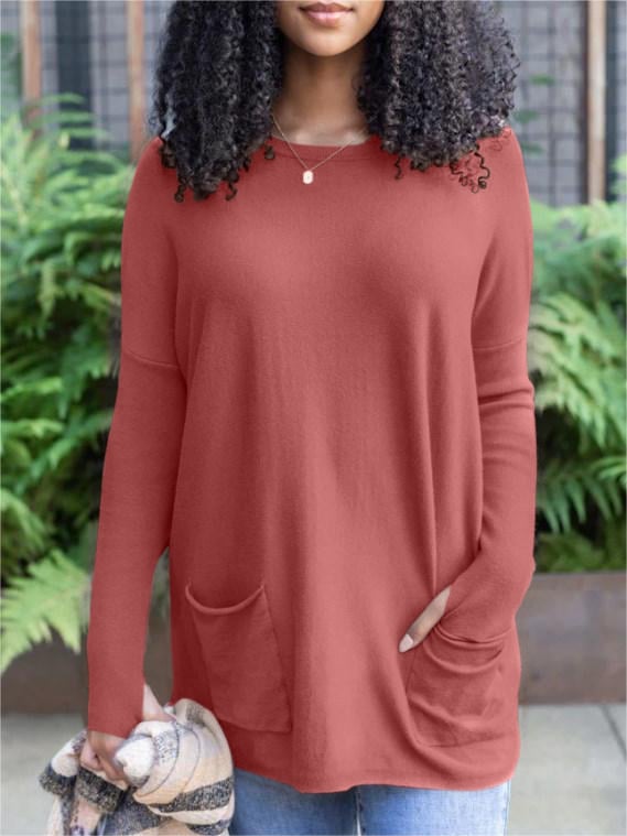 💥HOT SALE 50% OFF💥LONG SLEEVE THUMBHOLE SWEATER POCKET TUNIC💥