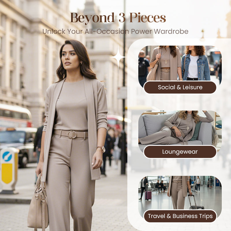 Elegant Longline Cardigan & Top & Pants 3-Pieces Set