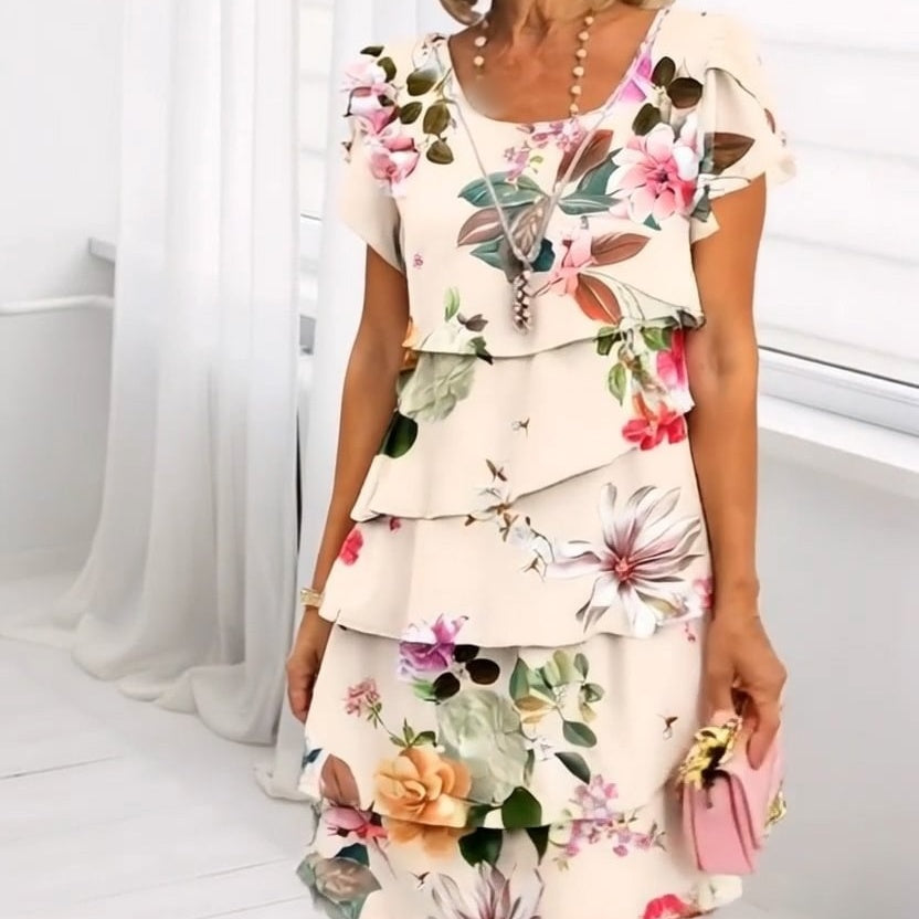 💃SUMMER HOT SALE 50% OFF🎁Multi-plant Floral Print Cascade Dress