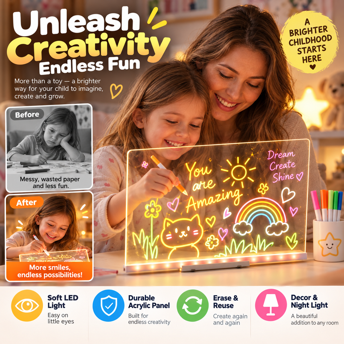 🎄 Christmas Special: 50% Off！！🎨 Illuminated Erasable Drawing Board for Kids