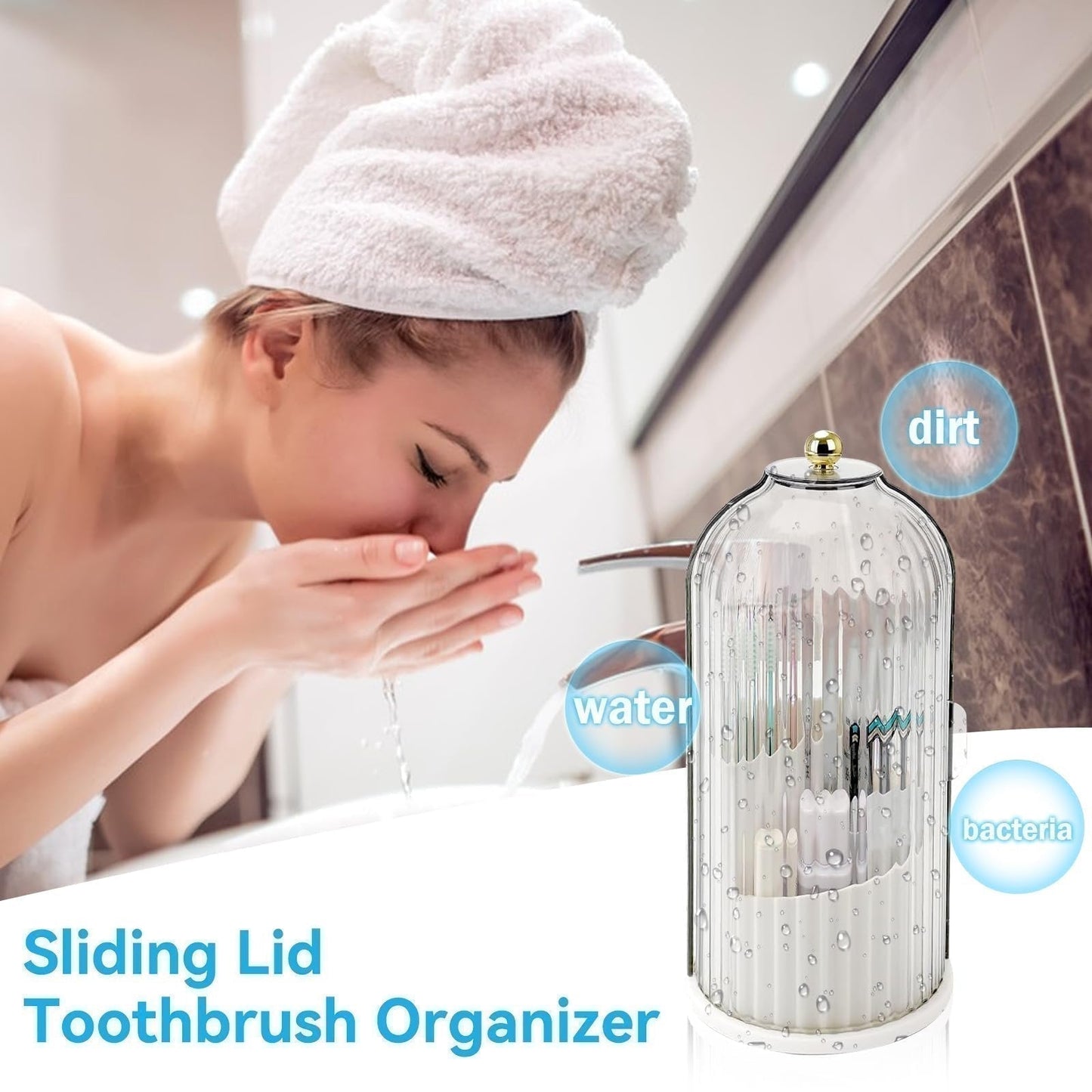 ⏳ Time-Limited Special ⏰🪥 Sliding Lid Toothbrush Organiser – 360° Spin, Dustproof & Space-Smart ✨