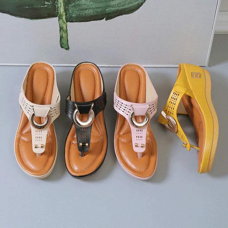 🌞Summer Hot Sale 🩴Women's Leather Wedge Slide Sandals-50% OFF