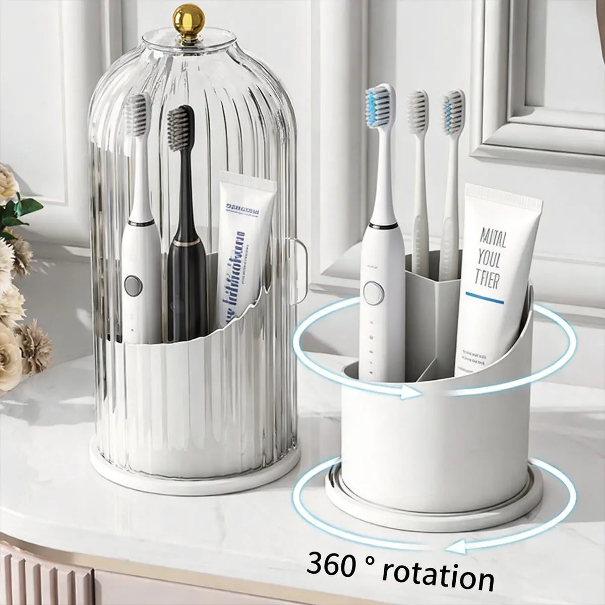 ⏳ Time-Limited Special ⏰🪥 Sliding Lid Toothbrush Organiser – 360° Spin, Dustproof & Space-Smart ✨