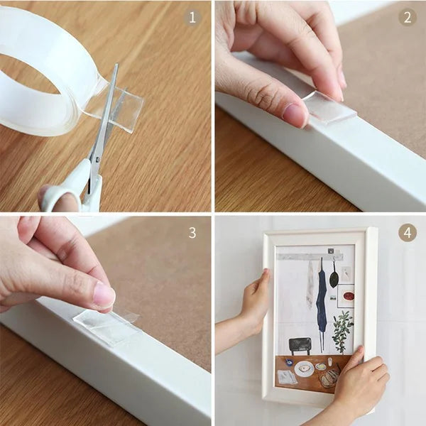 🔥🔥Transparent nano magic tape that leaves no residue, reusable double-sided handle