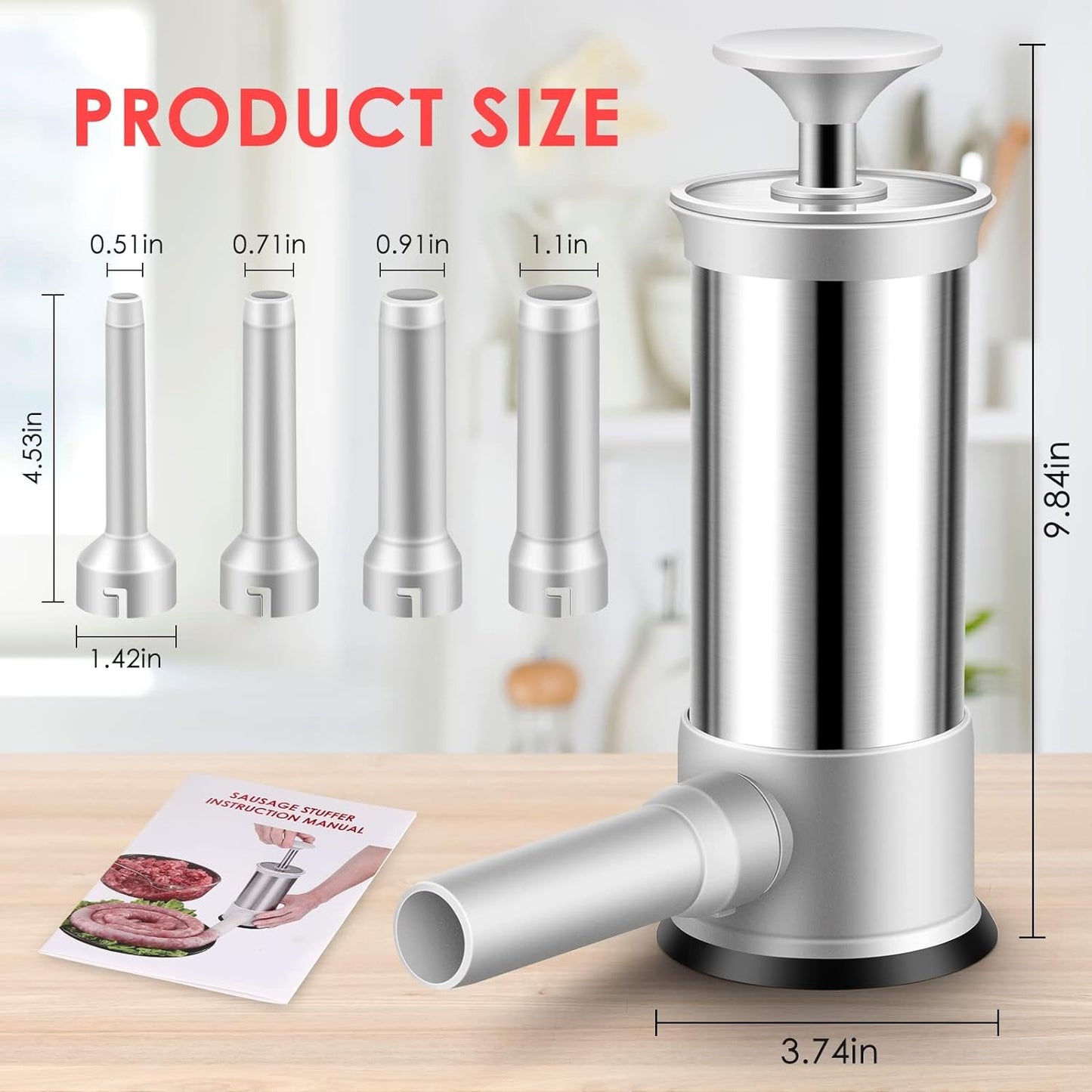 🔥Last Day Promotion - 55% OFF - Sausage Stuffer with 4 Different Sizes Stuffing Tubes