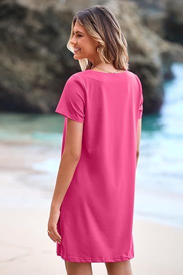 🎉🛍️Summer Specials👗Women's Casual Square Neck Pocket Short Sleeve Dress with Pockets