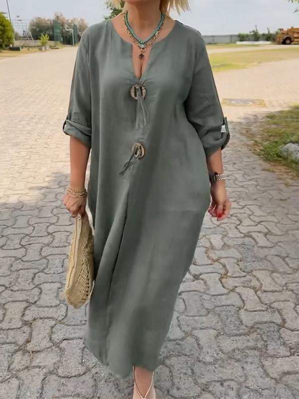 🎁Mother's Day 50% OFF👗Casual V-neck Cotton and Linen Dress