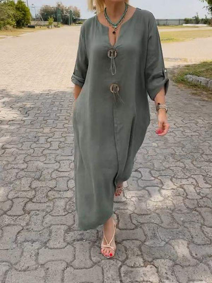 🎁Mother's Day 50% OFF👗Casual V-neck Cotton and Linen Dress