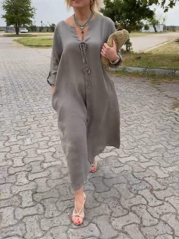 🎁Mother's Day 50% OFF👗Casual V-neck Cotton and Linen Dress