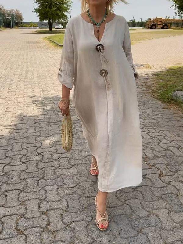 🎁Mother's Day 50% OFF👗Casual V-neck Cotton and Linen Dress