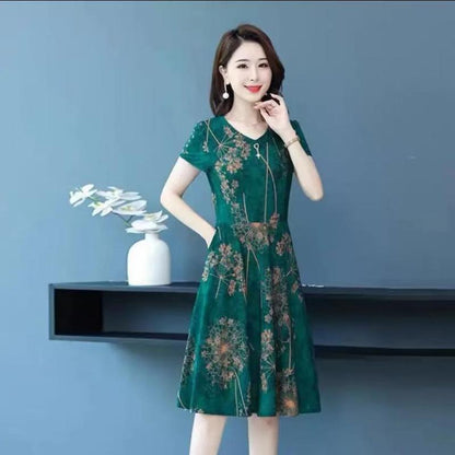 Plus Size Summer Elegant Dress for Middle-Aged Women