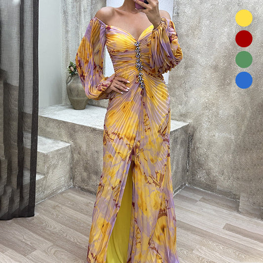 🎉🛍️Mother's Day 50% OFF💃Women's Mixed Colors Strapless Pleated Front Split Dress