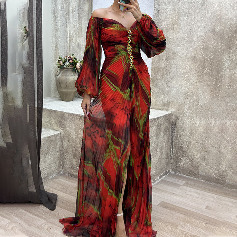 🎉🛍️Mother's Day 50% OFF💃Women's Mixed Colors Strapless Pleated Front Split Dress