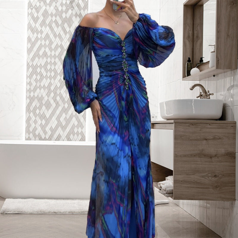 🎉🛍️Mother's Day 50% OFF💃Women's Mixed Colors Strapless Pleated Front Split Dress