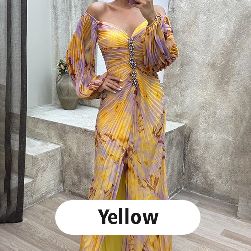 🎉🛍️Mother's Day 50% OFF💃Women's Mixed Colors Strapless Pleated Front Split Dress