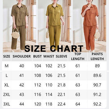 Casual Solid Color Short Sleeve Shirt & Ankle Pants 2 Piece Set