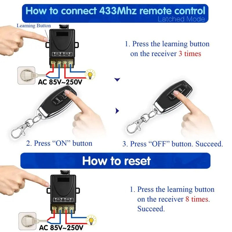 Wireless Remote Control Switch & Receiver Kit, No Wiring