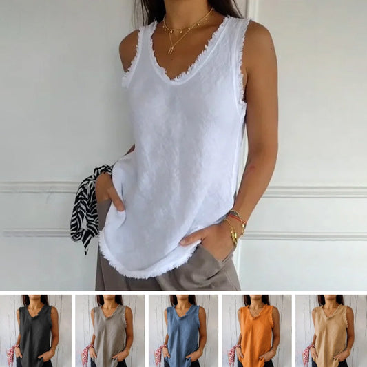 🌞 Summer Hot Sale 54% OFF💝Women's Linen And Cotton Sleeveless T-shirt